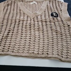 Tan Crochet Sweater Vest with Logo